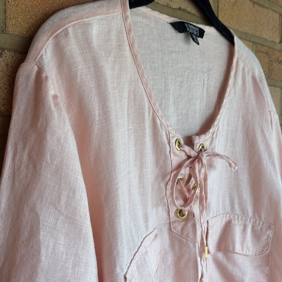 Ellen Tracy women’s 100% linen peach Cuffed Sleeve Tie Front Tunic XXL - Picture 2 of 9